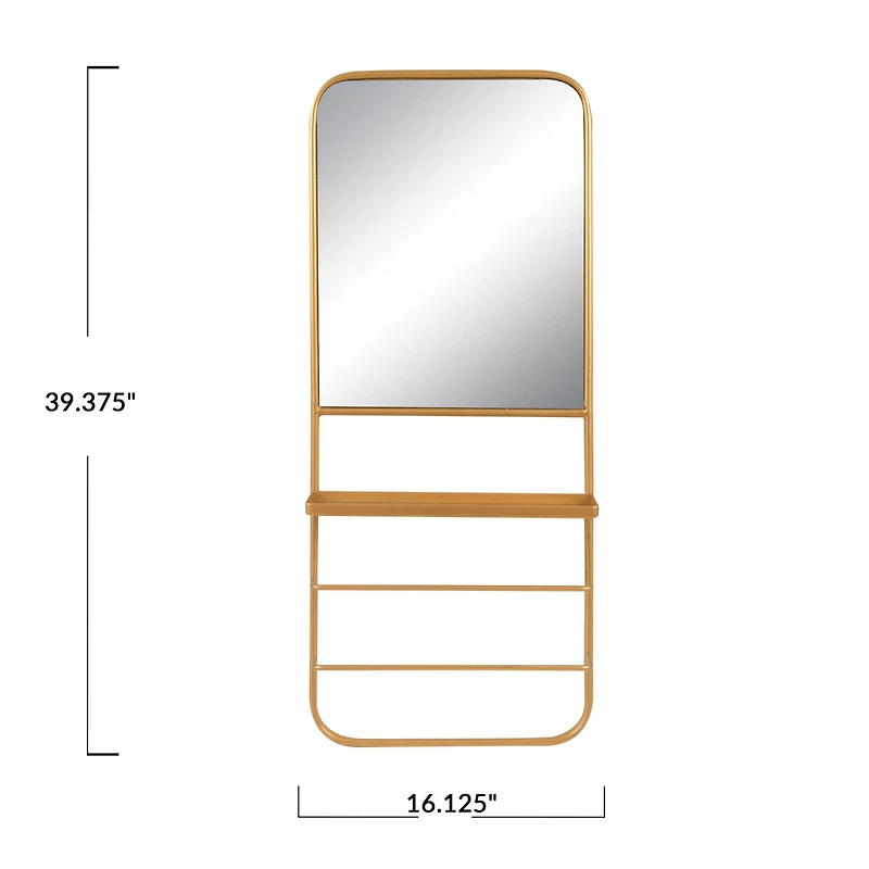 Hello Honey® 40" Gold Metal Wall Mirror with Shelf