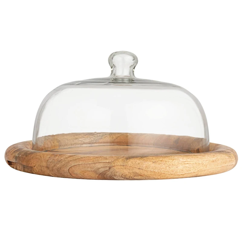 Hello Honey® 16" Round Glass Cloche with Mango Wood Base