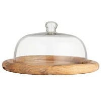 Hello Honey® 16" Round Glass Cloche with Mango Wood Base