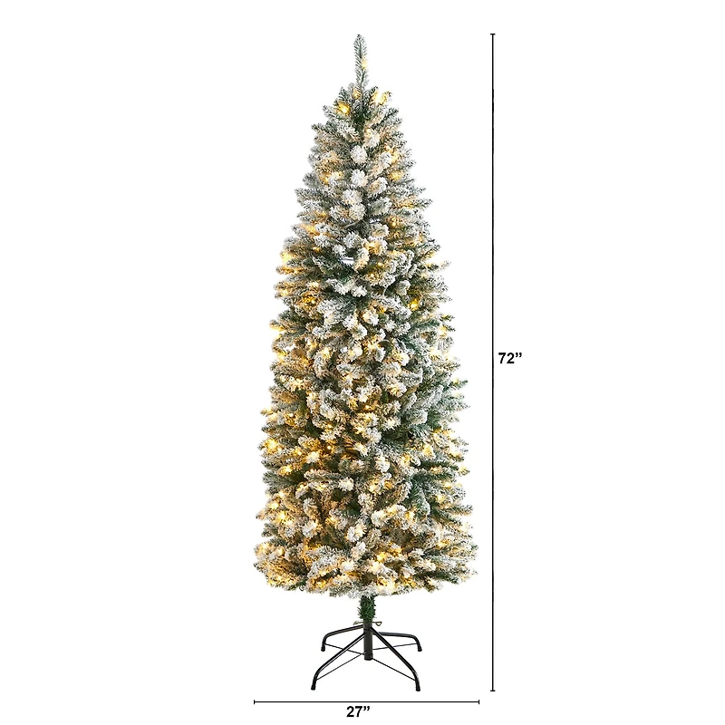 6ft. Pre-Lit Slim Flocked Montreal Fir Artificial Christmas Tree