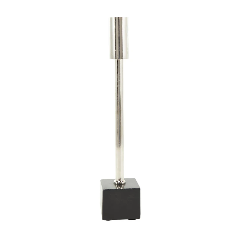 Silver Aluminum Slim Candle Holder with Black Block Base Set