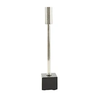 Silver Aluminum Slim Candle Holder with Black Block Base Set