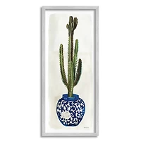 Stupell Industries Cactus in Blue Ornate Vase Wall Art in Gray Frame