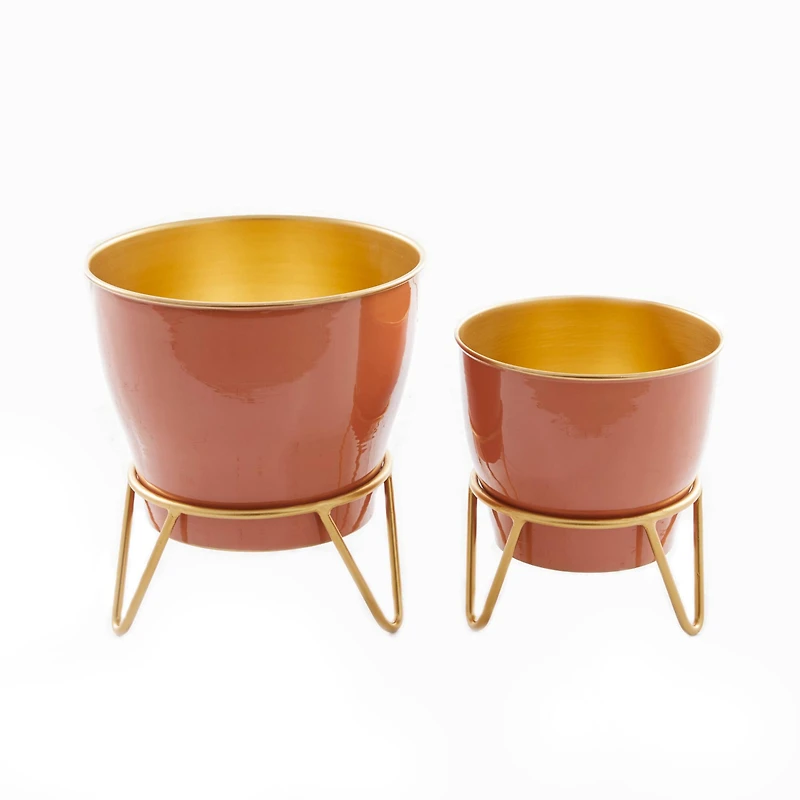 The Novogratz Set of 2 Pink Iron Modern Planter, 12" x 10" x 10"