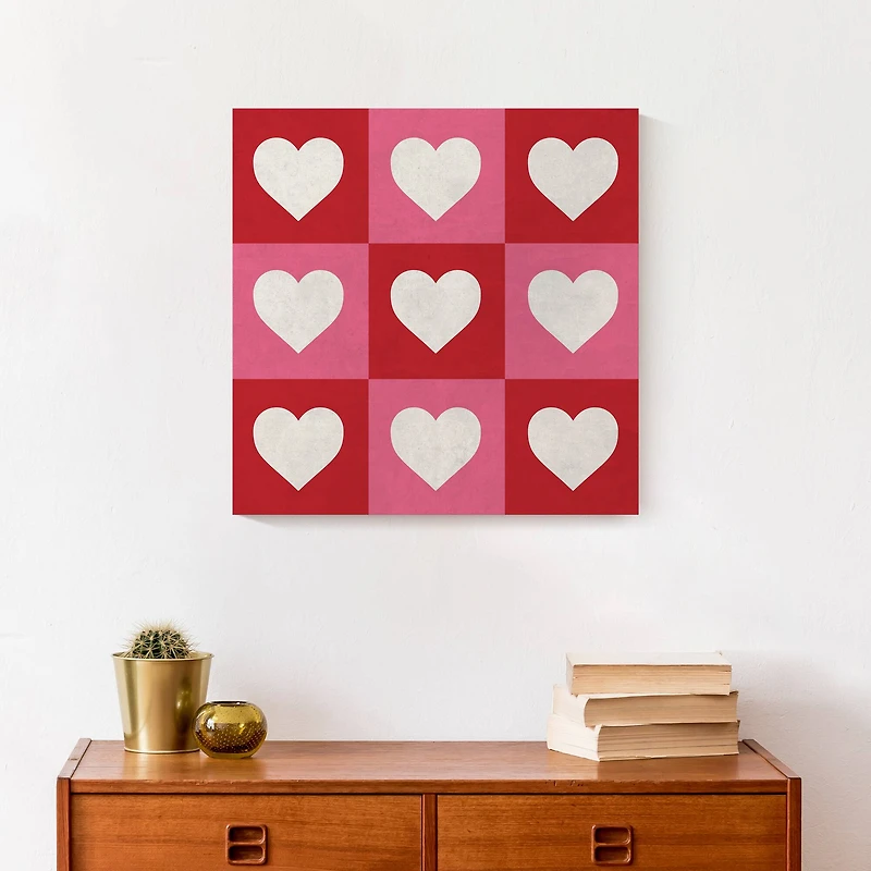 Heart Checker Pattern Canvas Wall Art