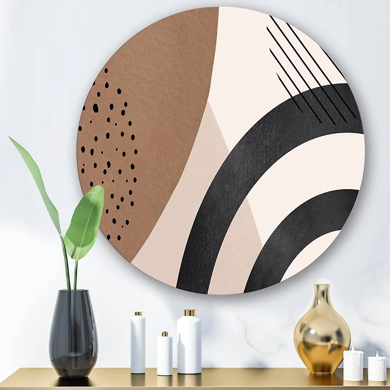 Designart - Abstract Shapes in Terracotta and Ivory Shapes III - Modern Metal Circle Wall Art