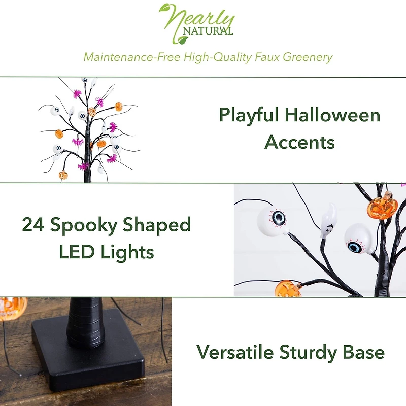 2ft. Pre-Lit Artificial Halloween Eyeballs, Ghosts, Bats & Pumpkins 24 LED Lighted Ornament Tree