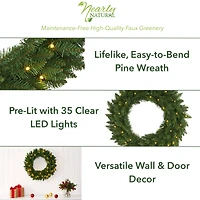24" LED Green Pine Artificial Christmas Wreath