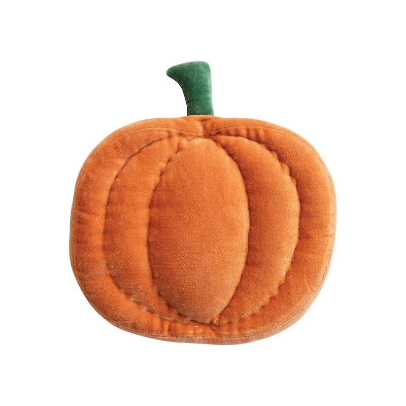 Hello Honey® 10.5" x 9" Green & Orange Woven Cotton Velvet Pumpkin Shaped Pillow