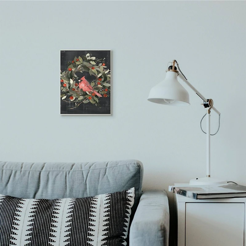 Stupell Industries Red Cardinal In Wreath Design Wood Wall Plaque