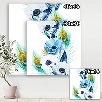 Designart - Handpainted Anemones And Peacock Feathers