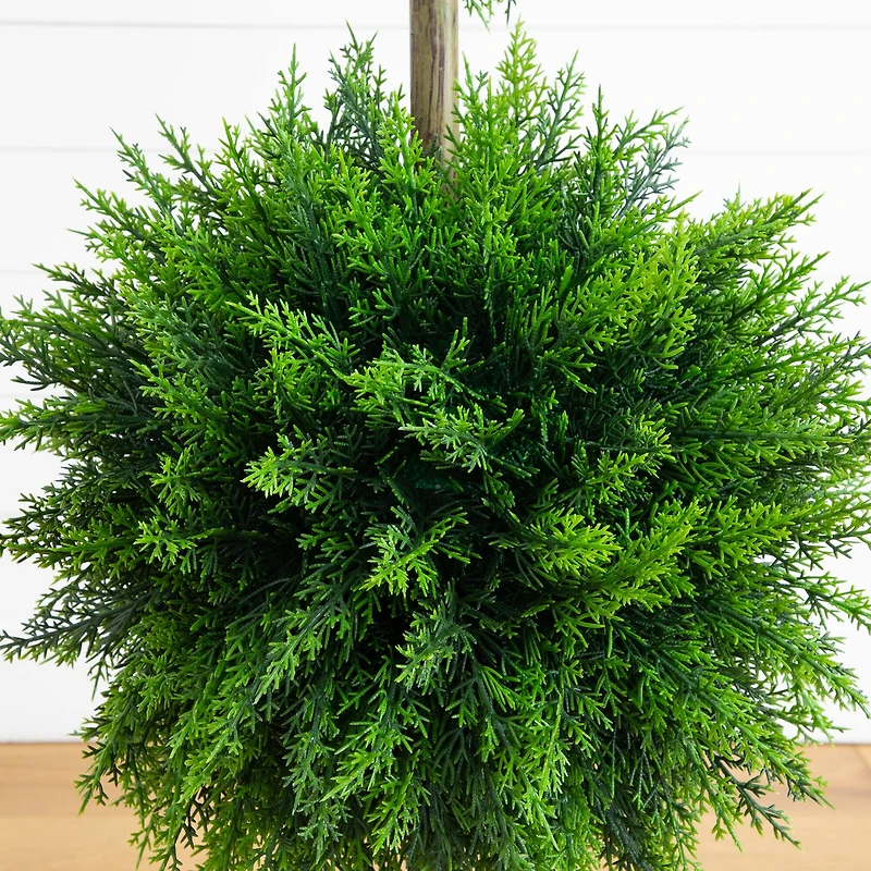 3.5ft. UV Resistant Cedar Double Ball Topiary Tree in White Decorative Planter