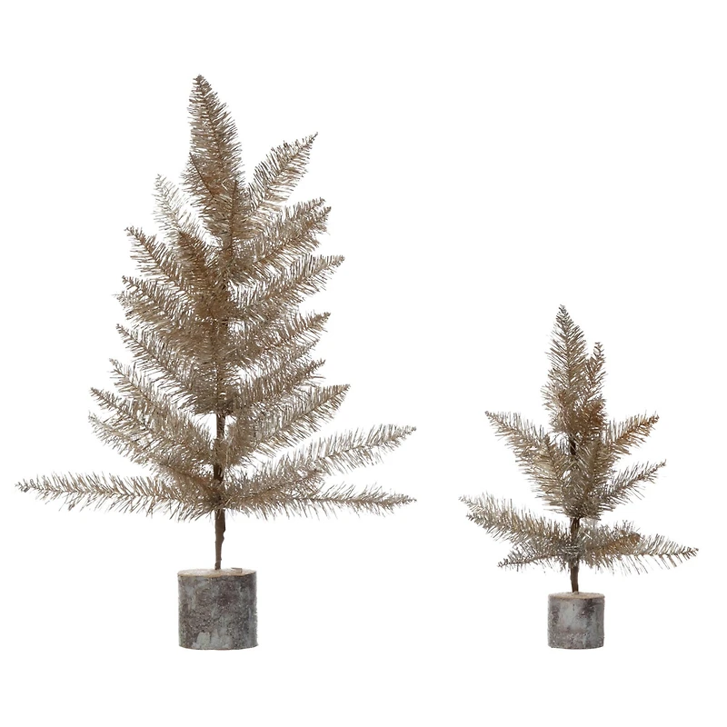 Hello Honey® 23" Silver & Gold Tinsel Tree with Wood Slice Base