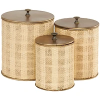 Beige & Gold Woven Paper Decorative Jar Set
