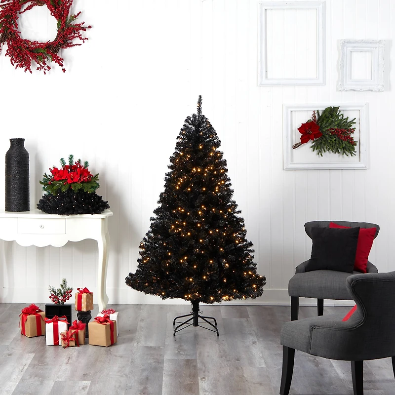 6ft. Pre-Lit Black Artificial Christmas Tree, Clear LED Lights