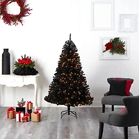 6ft. Pre-Lit Black Artificial Christmas Tree, Clear LED Lights