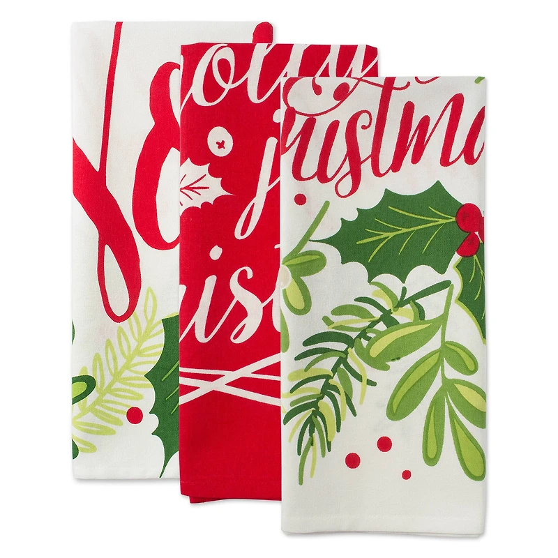 DII® Red & Green Boughs Of Holly Dishtowel Set