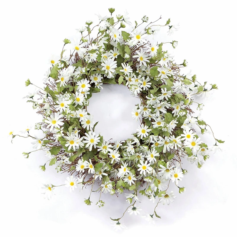 23" White Daisy Wreath
