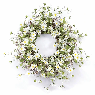 23" White Daisy Wreath