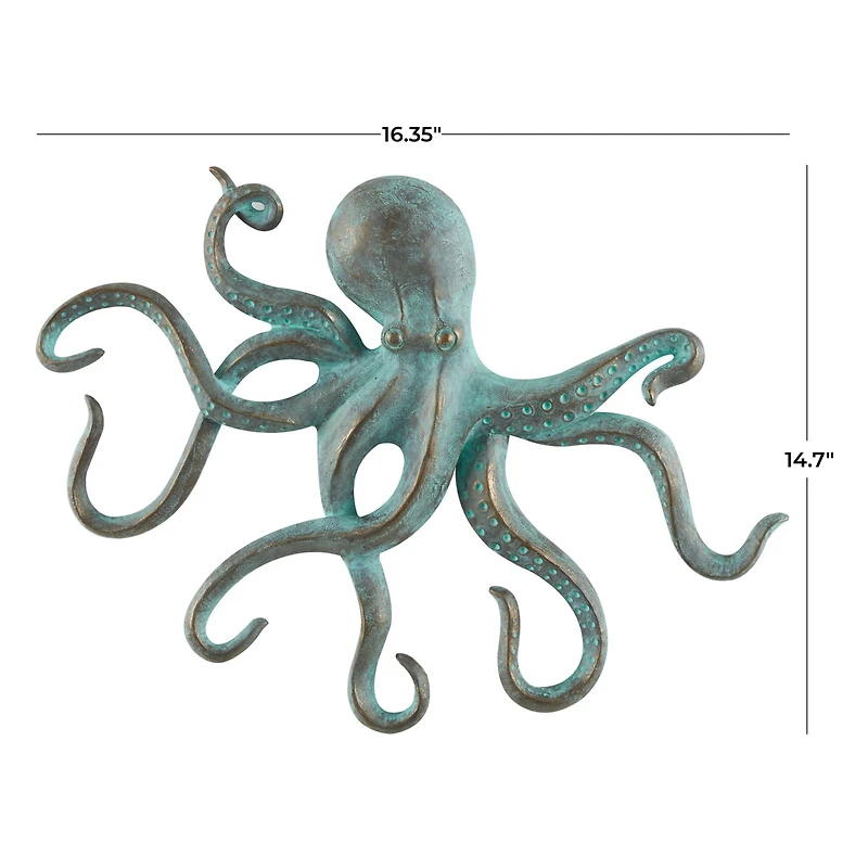 16" Blue Octopus Patina Sculpture