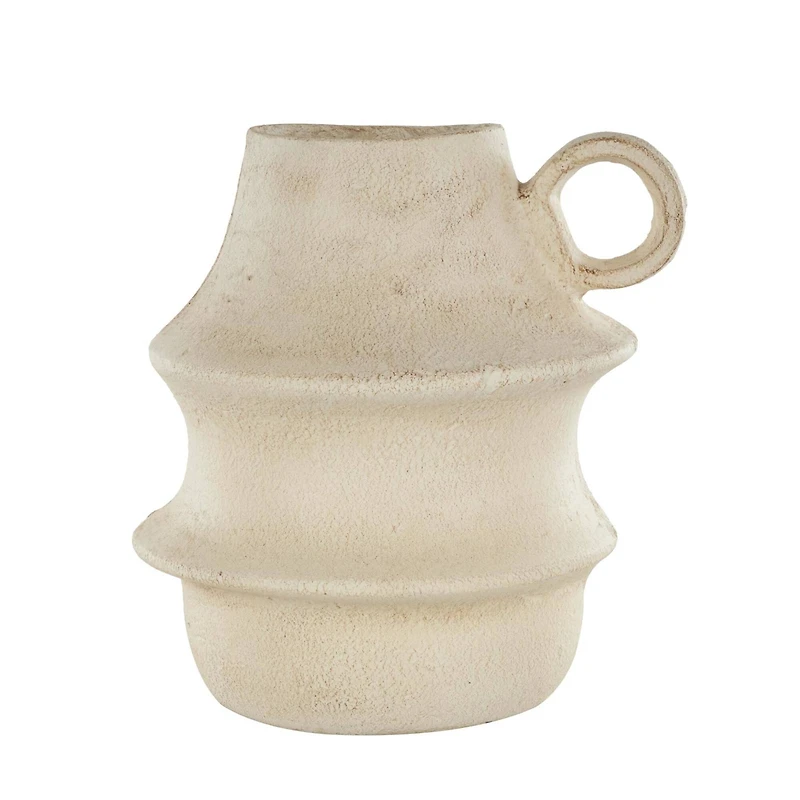14" Cream Paper Mache Fluted Vase with Ring Handle