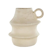 14" Cream Paper Mache Fluted Vase with Ring Handle