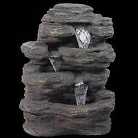 24" LED Lighted Multi-Tiered Rock Look Outdoor Patio Garden Water Fountain