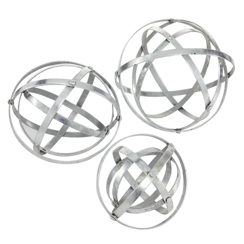 Silver Metal Modern Orbs Balls Sculpture Set