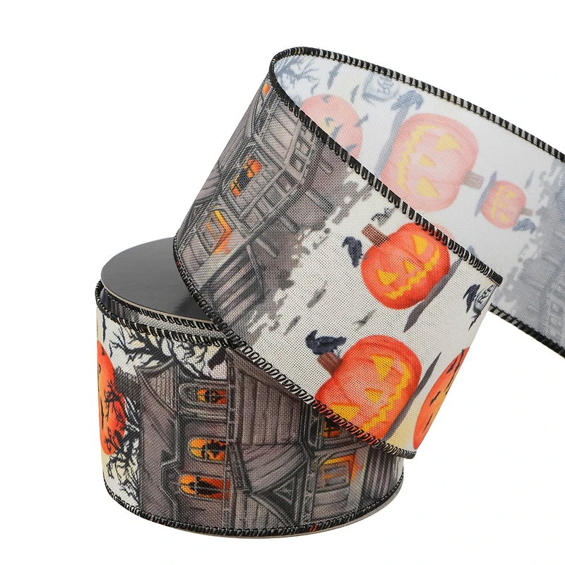 2.5" x 20ft. Haunted House with Pumpkins & Bats Wired Ribbon by Celebrate It® Halloween