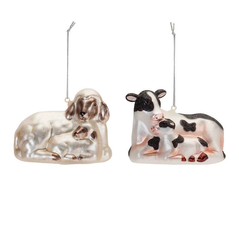 Farm Animals Frosted Glass Ornament Set
