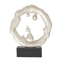 17" Silver Aluminum Abstract Drip Sculpture with Marble Base