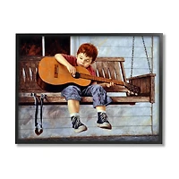 Stupell Industries Boy Strumming Guitar Front Porch Wall Art in Frame