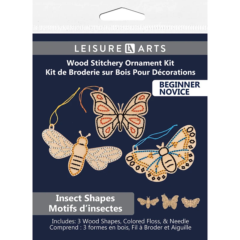 Leisure Arts® Beginner Insect Shapes 3 Piece Wood Stitchery Ornament Kit