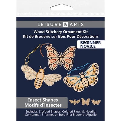 Leisure Arts® Beginner Insect Shapes 3 Piece Wood Stitchery Ornament Kit
