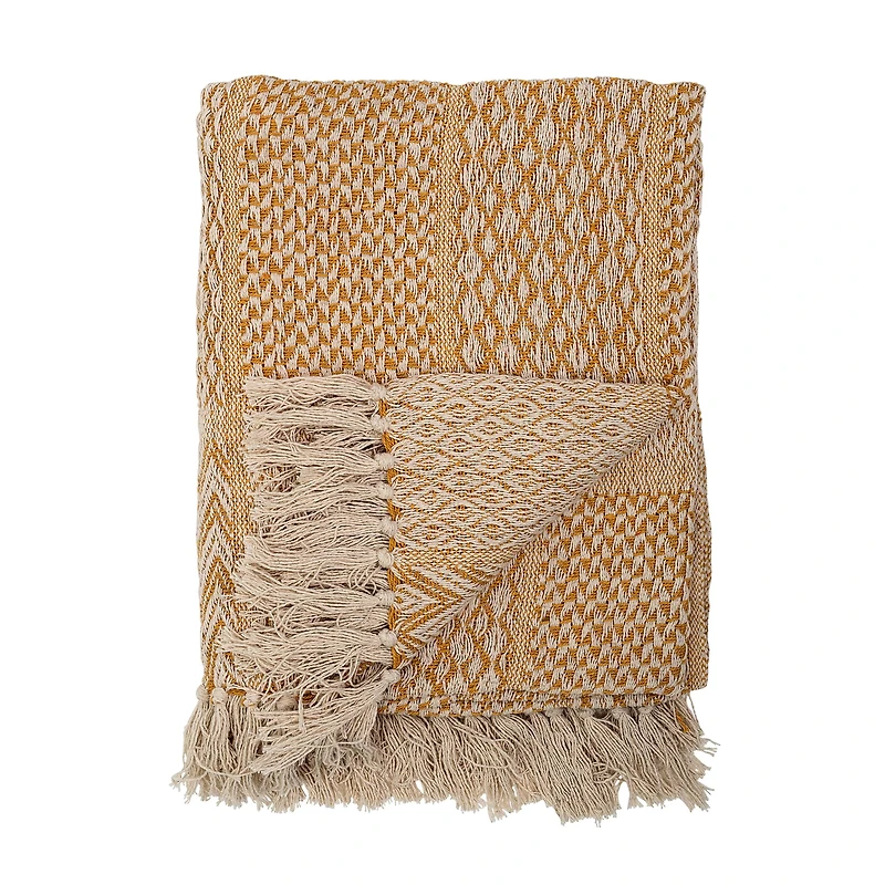 Hello Honey® Yellow Cotton Blend Knit Throw Blanket with Fringe