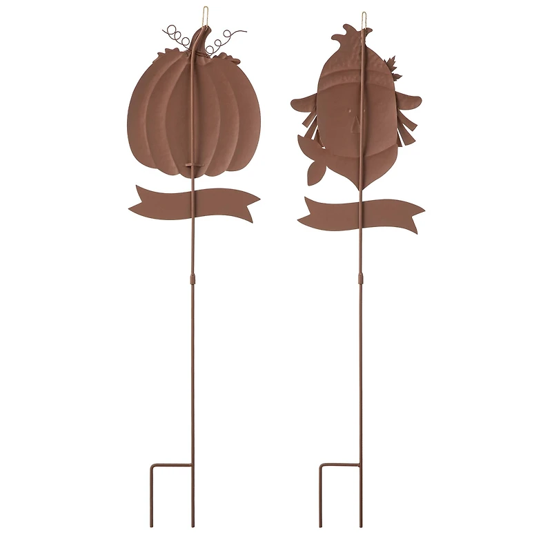 Glitzhome® 3ft. Fall Metal Scarecrow & Pumpkin Yard Stake, 2ct.