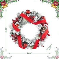 Glitzhome® 24" Flocked Berry, Pinecone & Ribbon Wreath