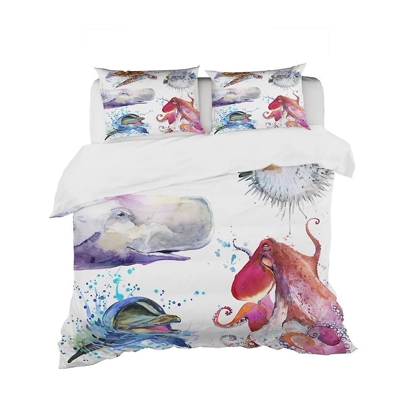 Designart 'Amazing Undersea Life Collage' Nautical & Coastal Bedding Set