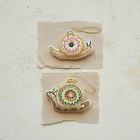 Hello Honey® 2 Pack 3.5" Beaded & Embroidered Snail Cotton Fabric Ornaments