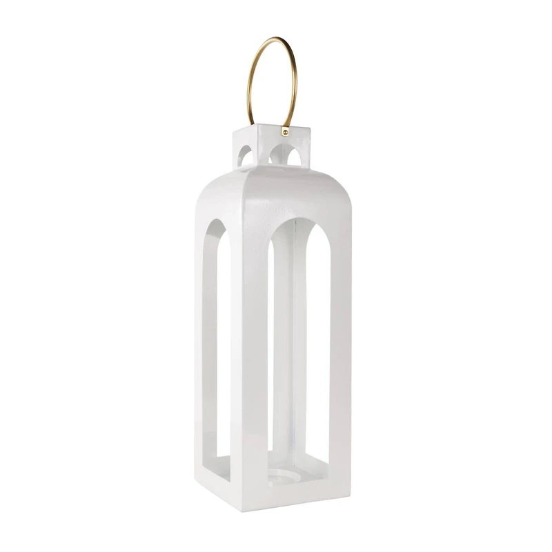 27" White Metal Arched Cutout Candle Lantern