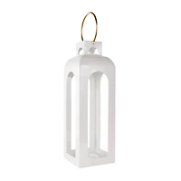 27" White Metal Arched Cutout Candle Lantern