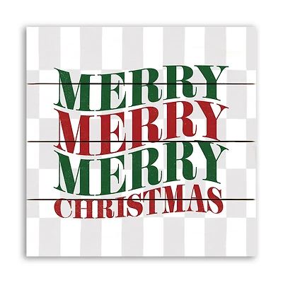 Merry Merry Merry Check 11.75" x 11.75" Pallet Wood Wall Art