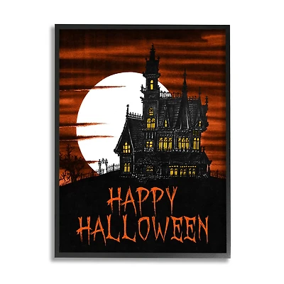 Stupell Industries Happy Halloween Haunted House Framed Giclee Art