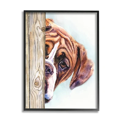 Stupell Industries Boxer Dog Hide and Seek Puppy Portrait in Frame Wall Art