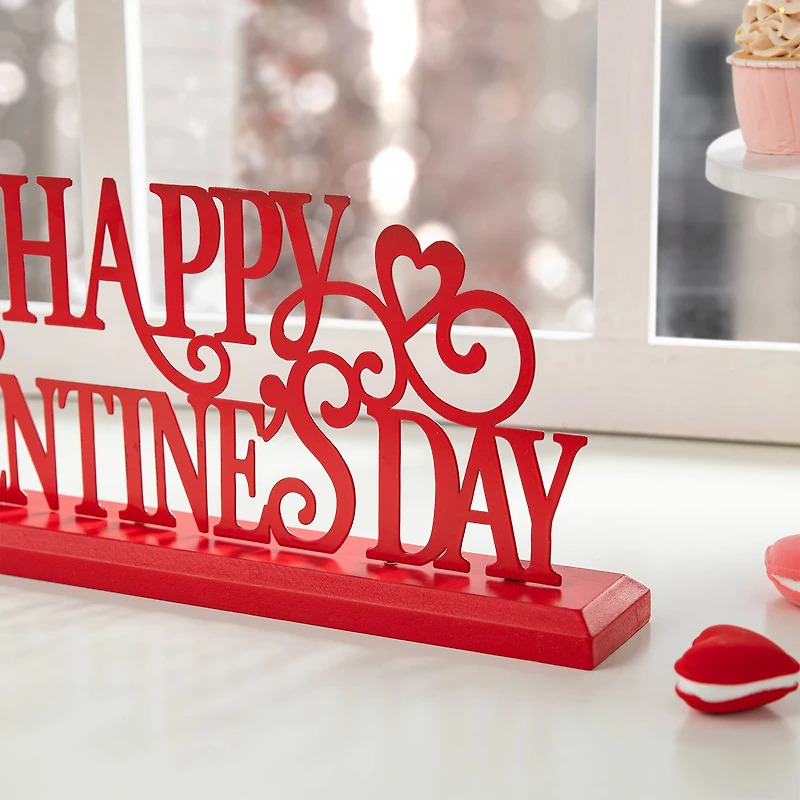 Glitzhome® 16" Wooden & Metal Happy Valentine's Day Table Décor