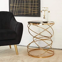 24" Open Ring Accent Table with Black Marble Top