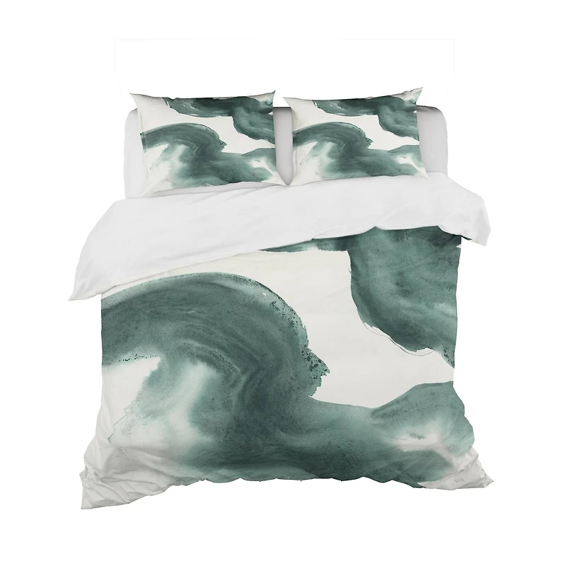 Designart 'Gouache Green on Gray I' Geometric Bedding Set