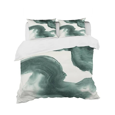 Designart 'Gouache Green on Gray I' Geometric Bedding Set