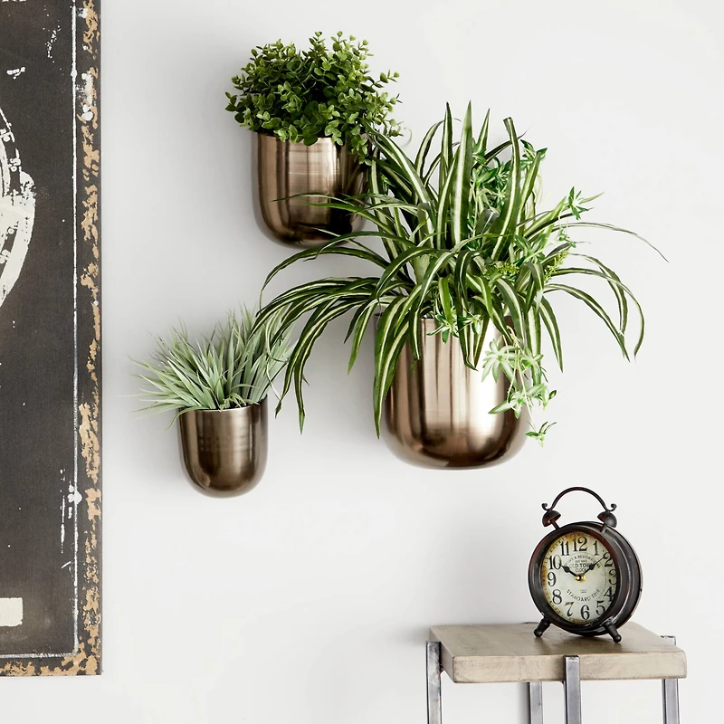 Black Metal Contemporary Hanging Planter Set
