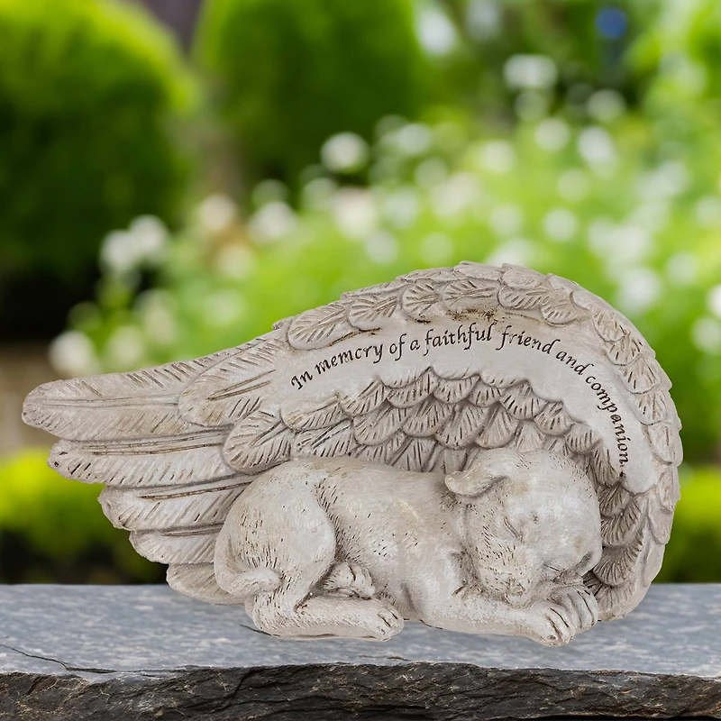 7" Sleeping Angel Dog Memorial Outdoor Garden Statue